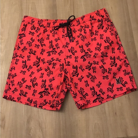 PSYCO BUNNY GROVES PRINT SWIM TRUNKS IN DIVA PINK - NWOT - SZ LARGE
